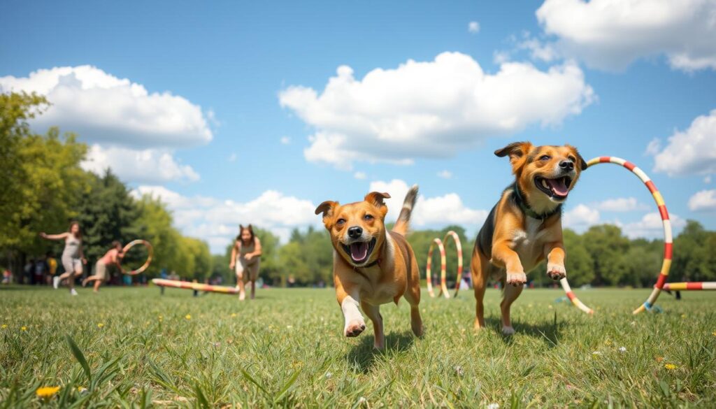 Cão fazendo exercícios