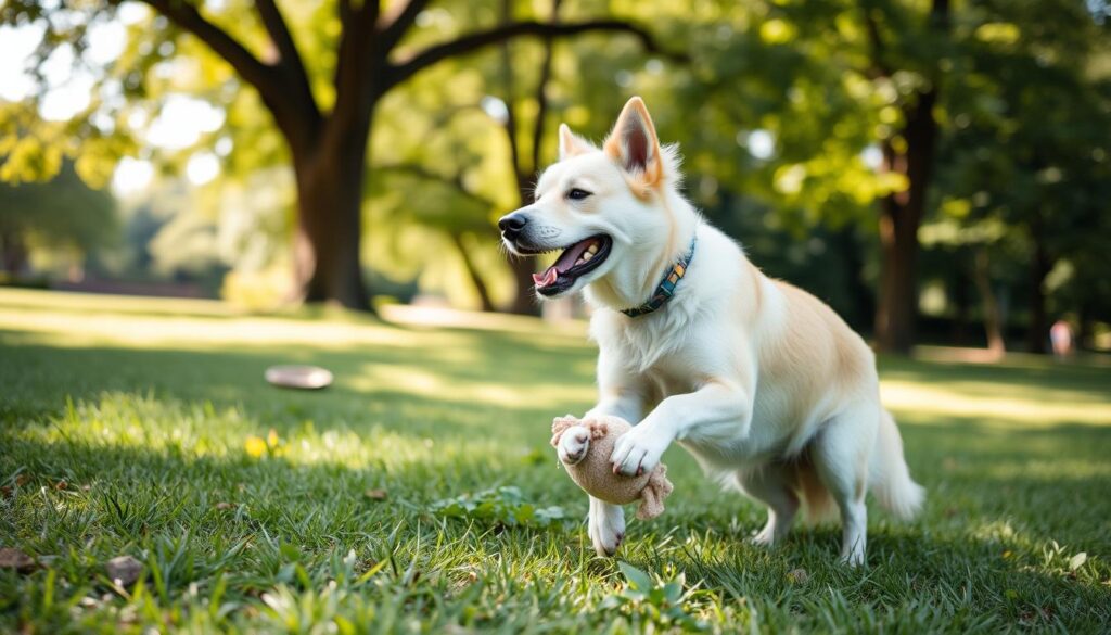 Cão idoso em atividade física