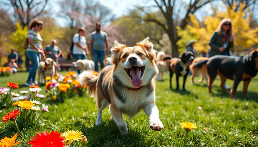 Cão sociável em parque