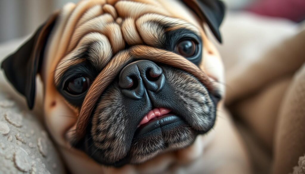 Pug respirando com dificuldade