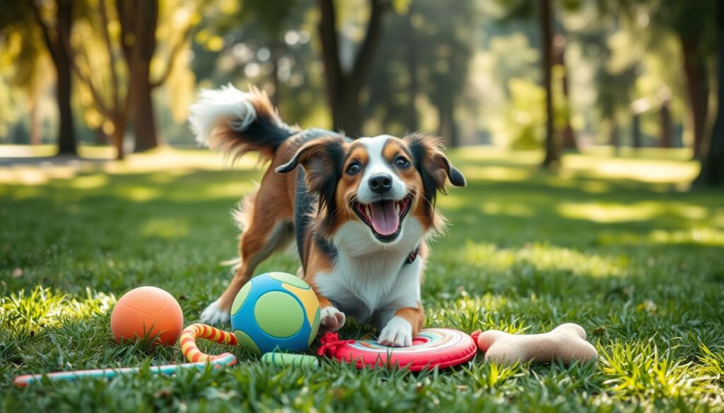 cão brincando com brinquedos